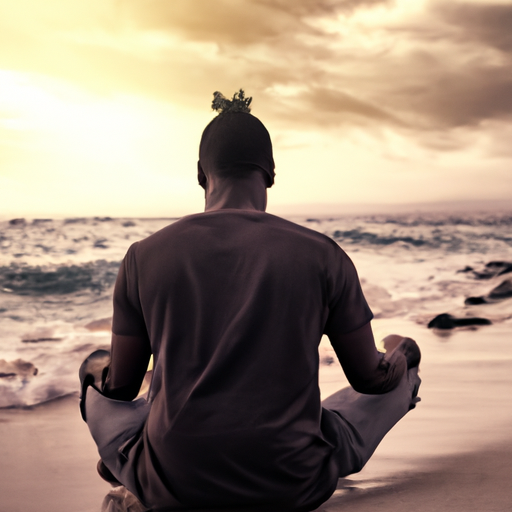 A person meditating by the beach